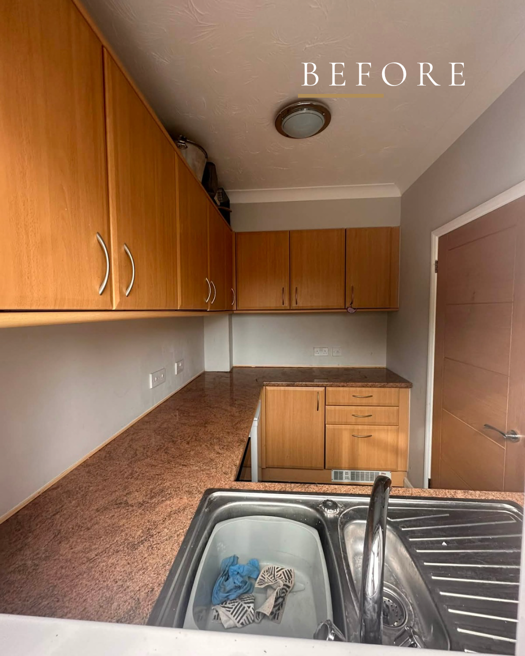 Before — dated wooden cupboard doors
